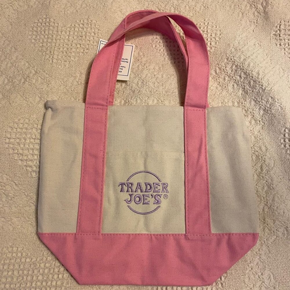 LOT OF 10! NEW!! Pink Pastel Trader Joe's Mini Canvas Tote Bags - Picture 2 of 7